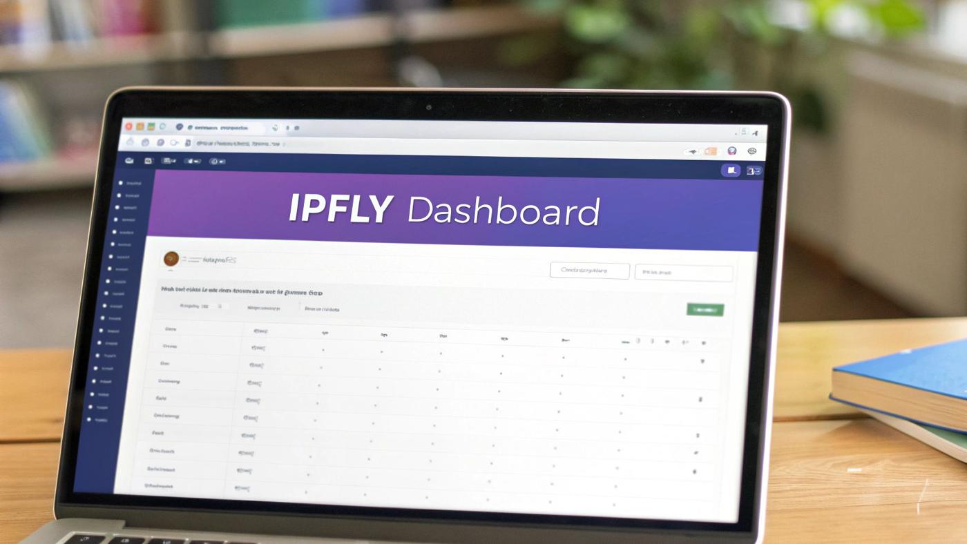 A person using a laptop with the IPFLY dashboard on screen