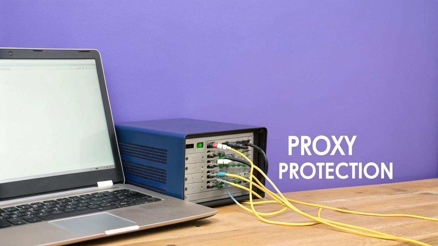 A digital illustration showing multiple Instagram profiles connected through a secure proxy network