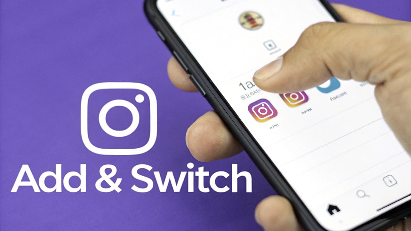 A smartphone displaying the Instagram app interface for switching between accounts