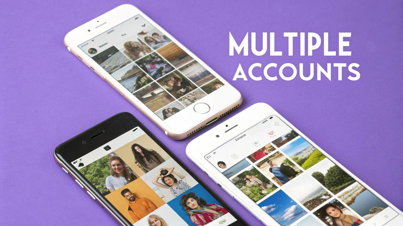 A person managing multiple Instagram accounts on different devices