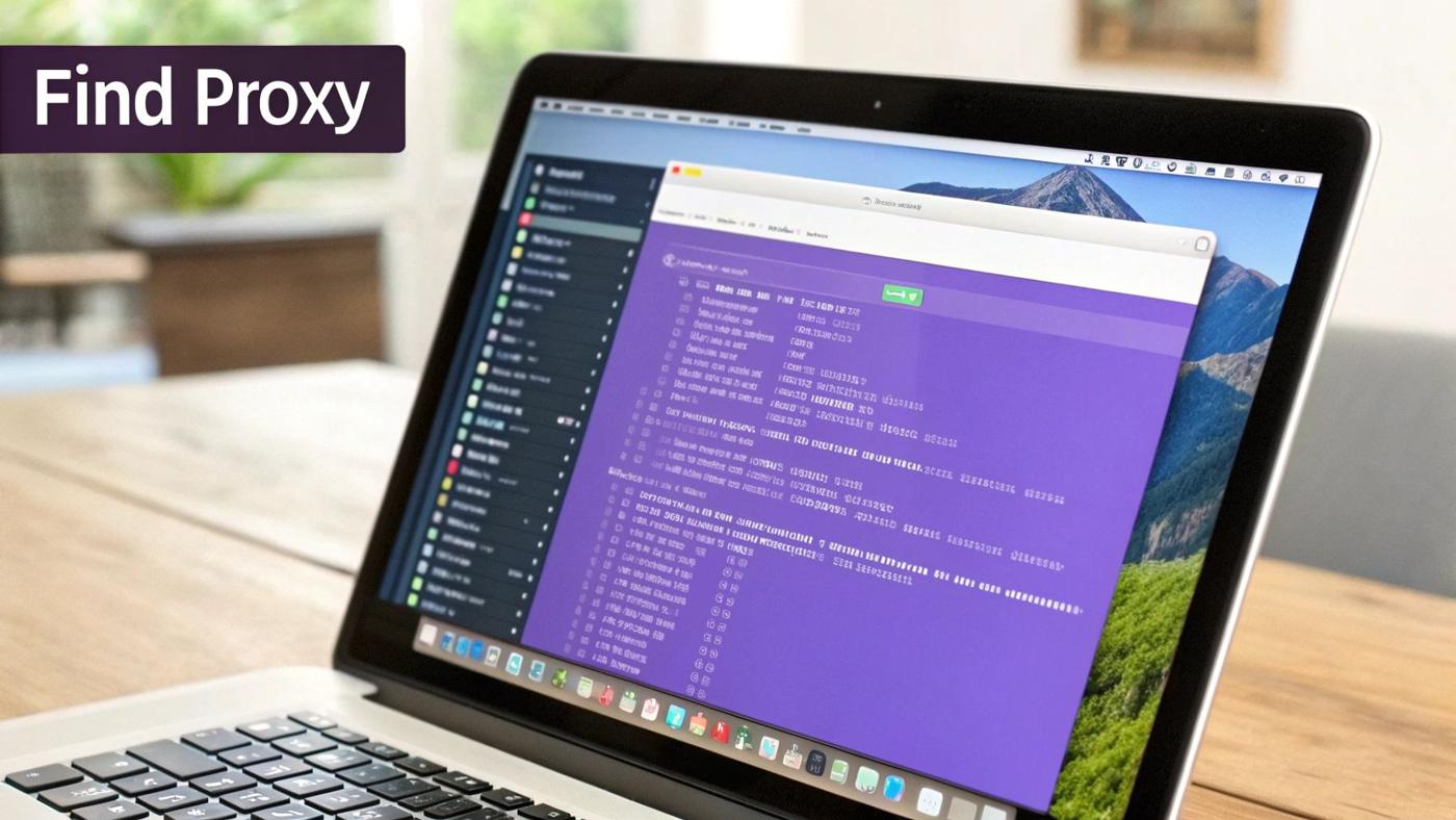 A modern desk setup with a macOS laptop and a Linux desktop side-by-side, displaying network settings.