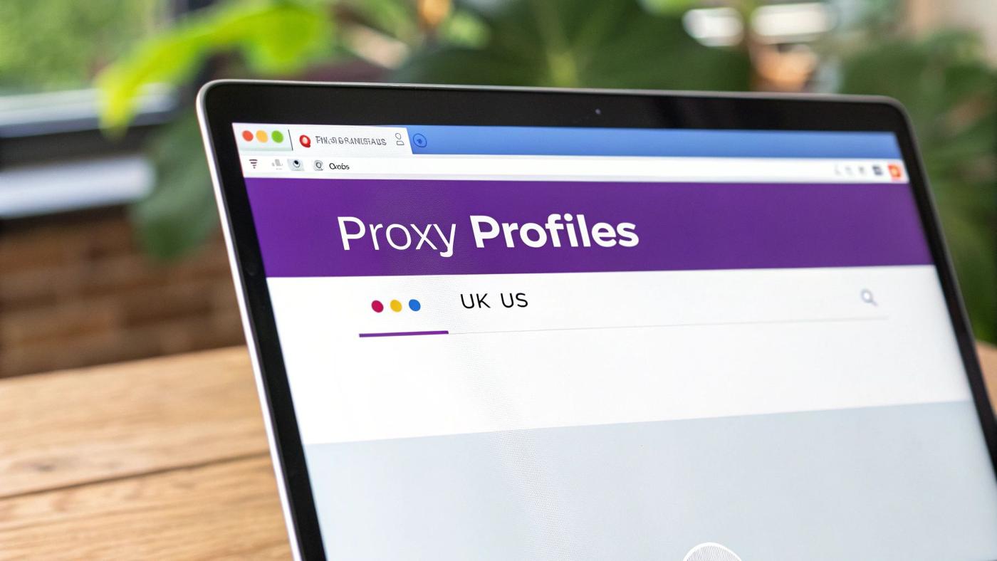 A Chrome browser window with a proxy extension icon highlighted, showing a flexible and browser-based approach.