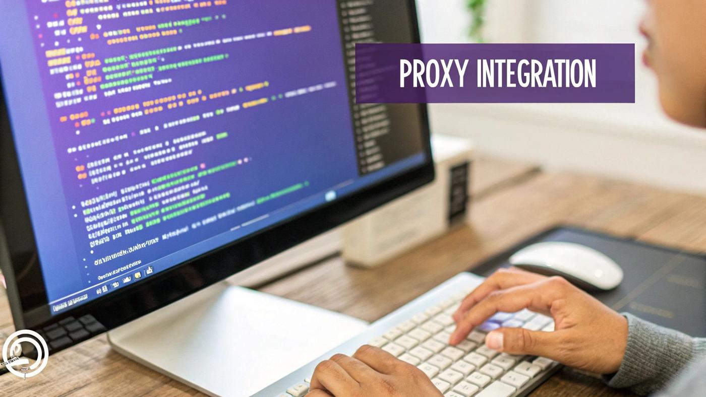 A developer's screen showing lines of code for integrating a proxy into a scraping script.
