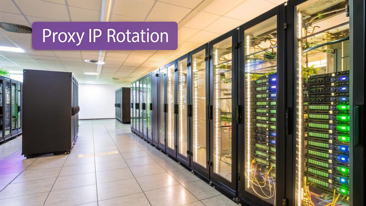 Illustration of interconnected servers and IP addresses, representing the concept of proxy IP rotation