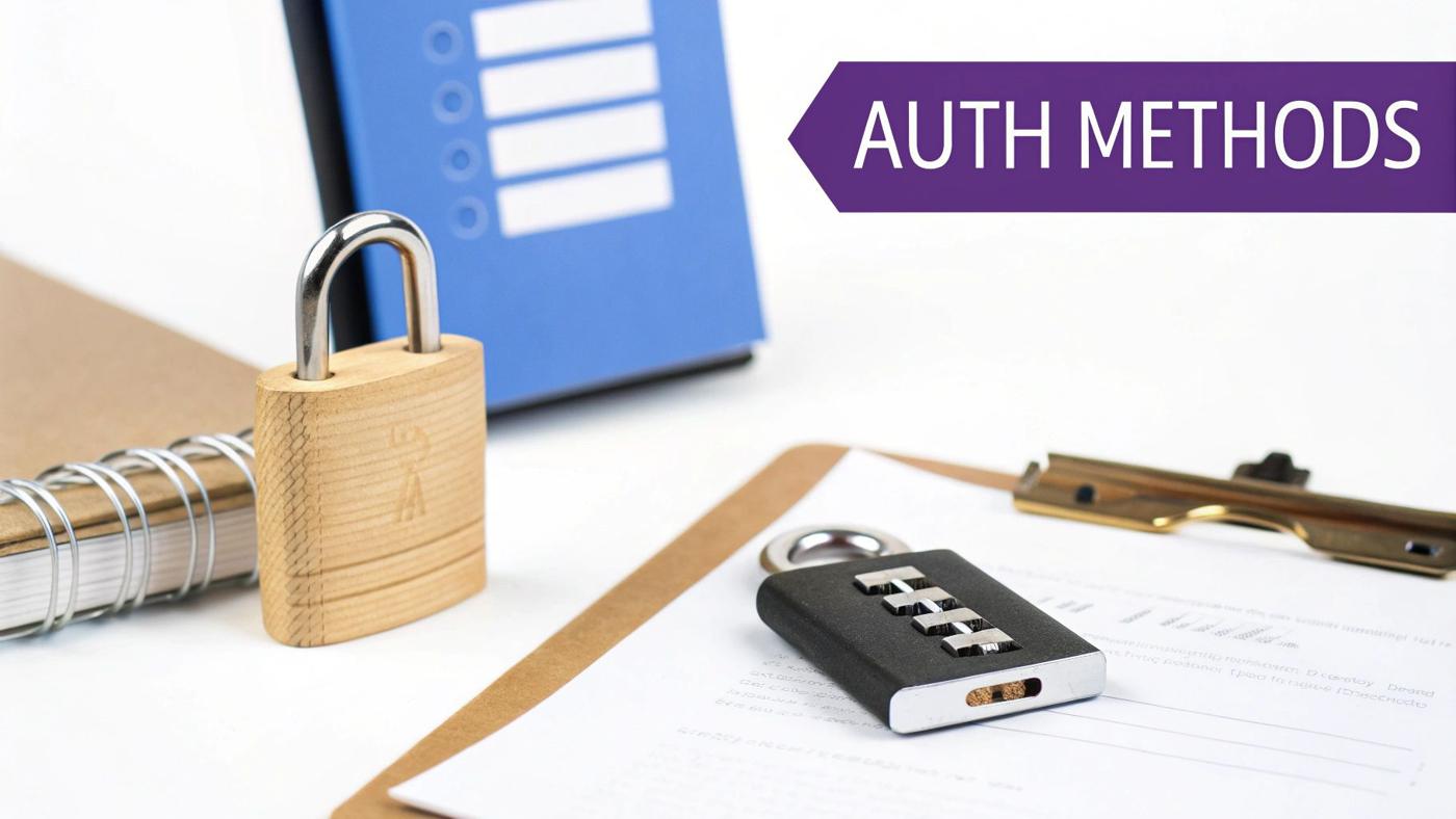 A visual showing different security icons like a key, a shield, and a fingerprint, representing various proxy authentication methods.