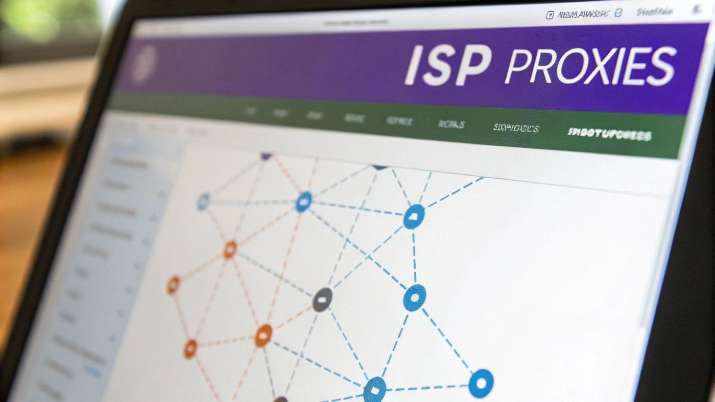 Illustration showing the connection between a datacenter server and an ISP, representing an ISP proxy.