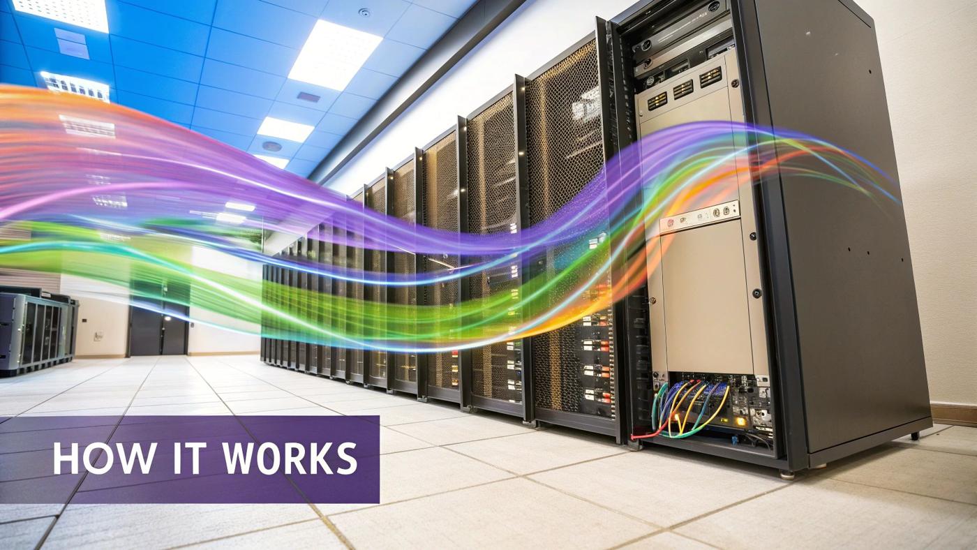 A split image showing a datacenter on one side and a suburban home on the other, representing the two proxy types.