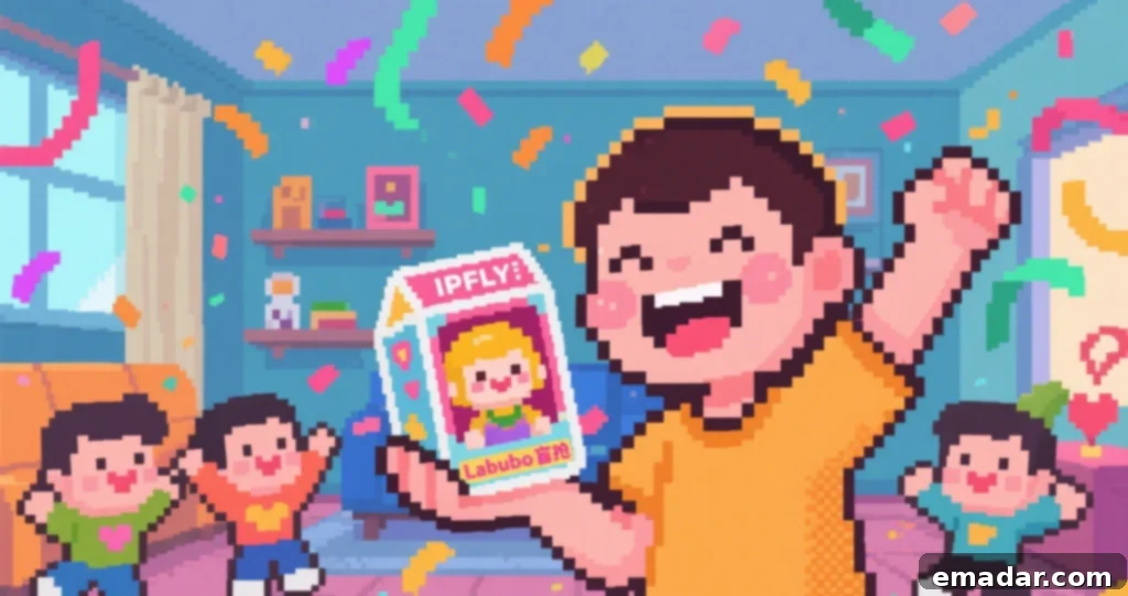 Labubu Blind Box Drops Selling Out Fast? Stay Ahead with Proxies A person excitedly opening a Labubu blind box, surrounded by other Labubu figures, hinting at the thrill of collecting and the difficulty of acquiring them.