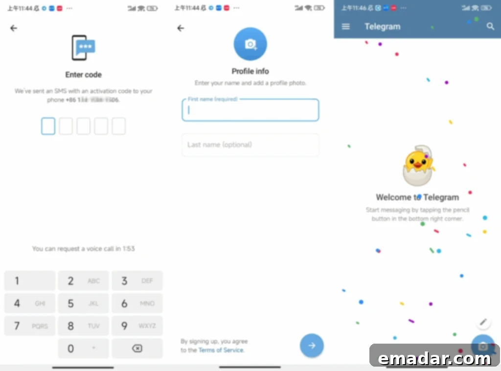 Latest Telegram Download and Registration Tutorial Telegram profile creation screen