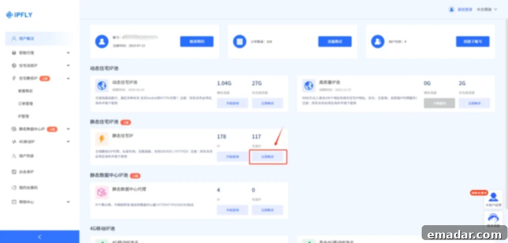 IPFLY Dashboard - Residential IPs from 190+ countries