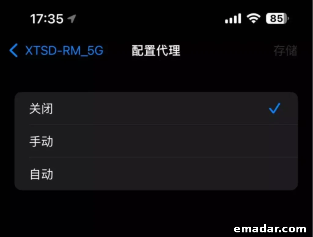 How to Turn Off Proxy Settings on Your Phone: iPhone Steps iPhone proxy settings showing 'Off' selected, indicating proxy has been disabled.