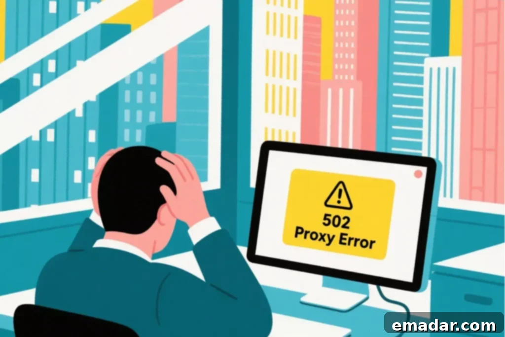What Is a 502 Proxy Error and How Can You Fix It? Illustration of a server network with an error message, representing a 502 Proxy Error
