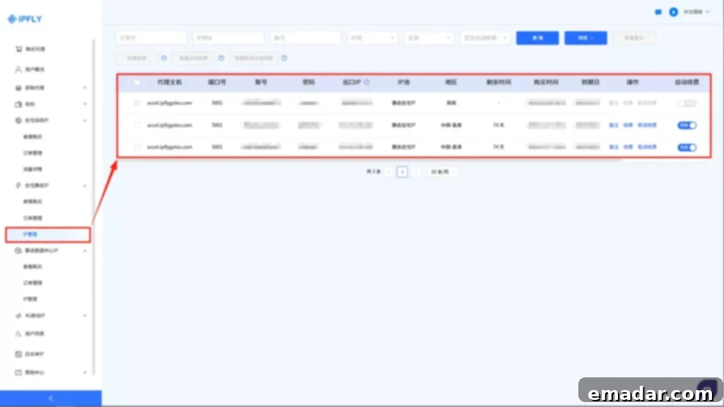 IPFLY IP management interface