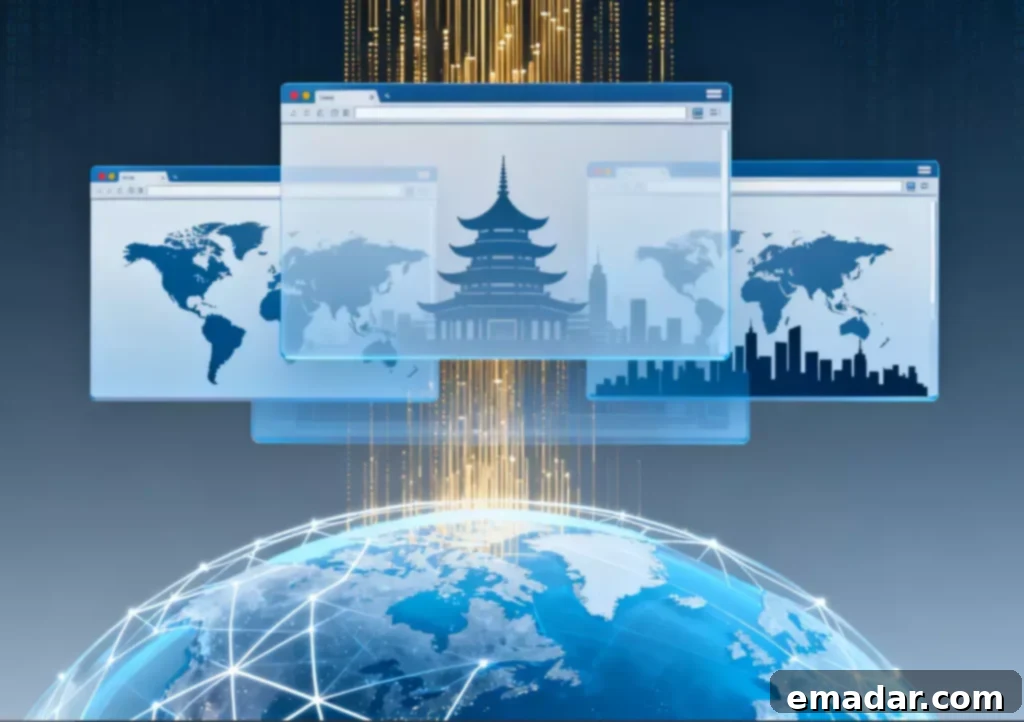 Navigating Multi-Browser Needs: The Role of Network Adaptation An illustration depicting a person working with multiple browser windows, symbolizing efficient multi-account management and parallel information processing with proper network adaptation.
