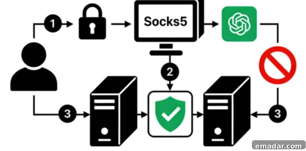 Socks5 Proxy IP: Core Principles, Advantages, and Applications Socks5 Proxy IP Diagram