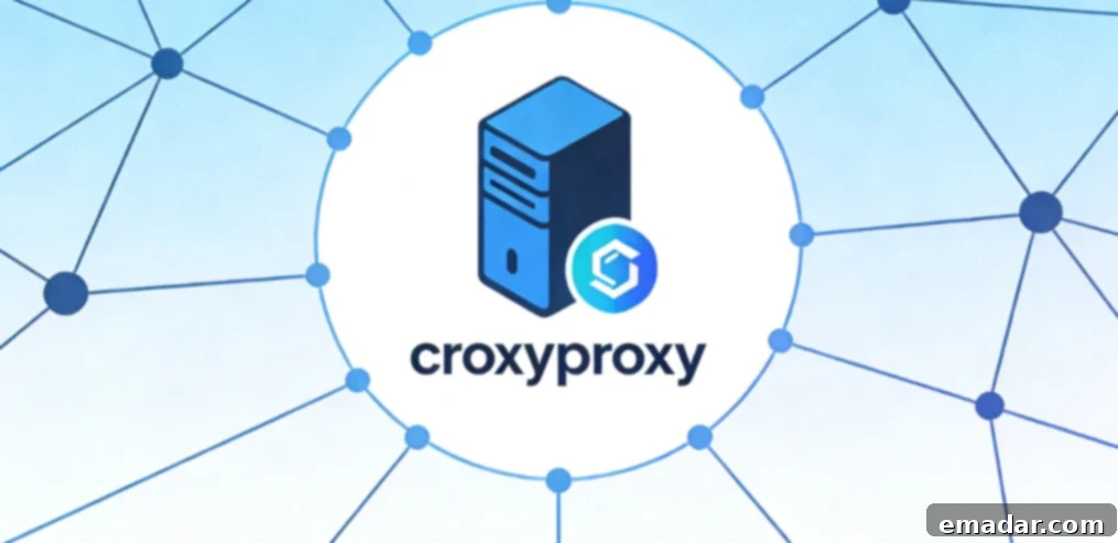 CroxyProxy Use Cases: From Social Media Management to E-Commerce Intelligence Gathering Illustrative graphic showing various business applications of proxy technology, including social media, e-commerce, and market research, highlighting global connectivity.